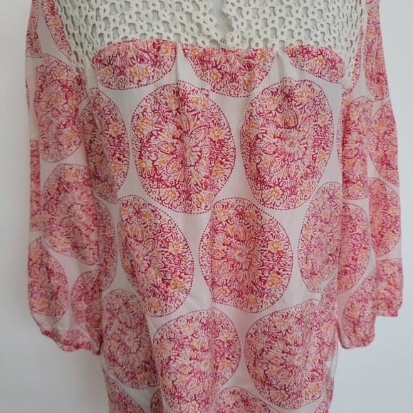 Calypso St. Barth Target Silk Blouse Crochet Pink Medallion Women Medium - Picture 6 of 13